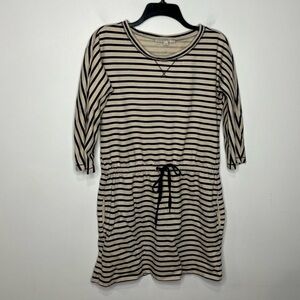 Ann Taylor Loft‎ cream blue striped dress long sleeve women’s size small pockets